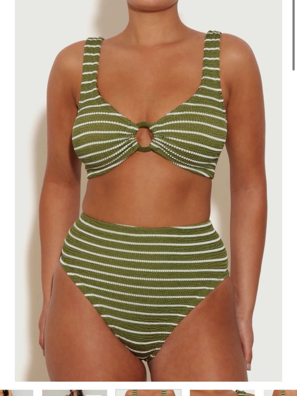 Hunza G High-Waist Olive & White Striped Bikini Set